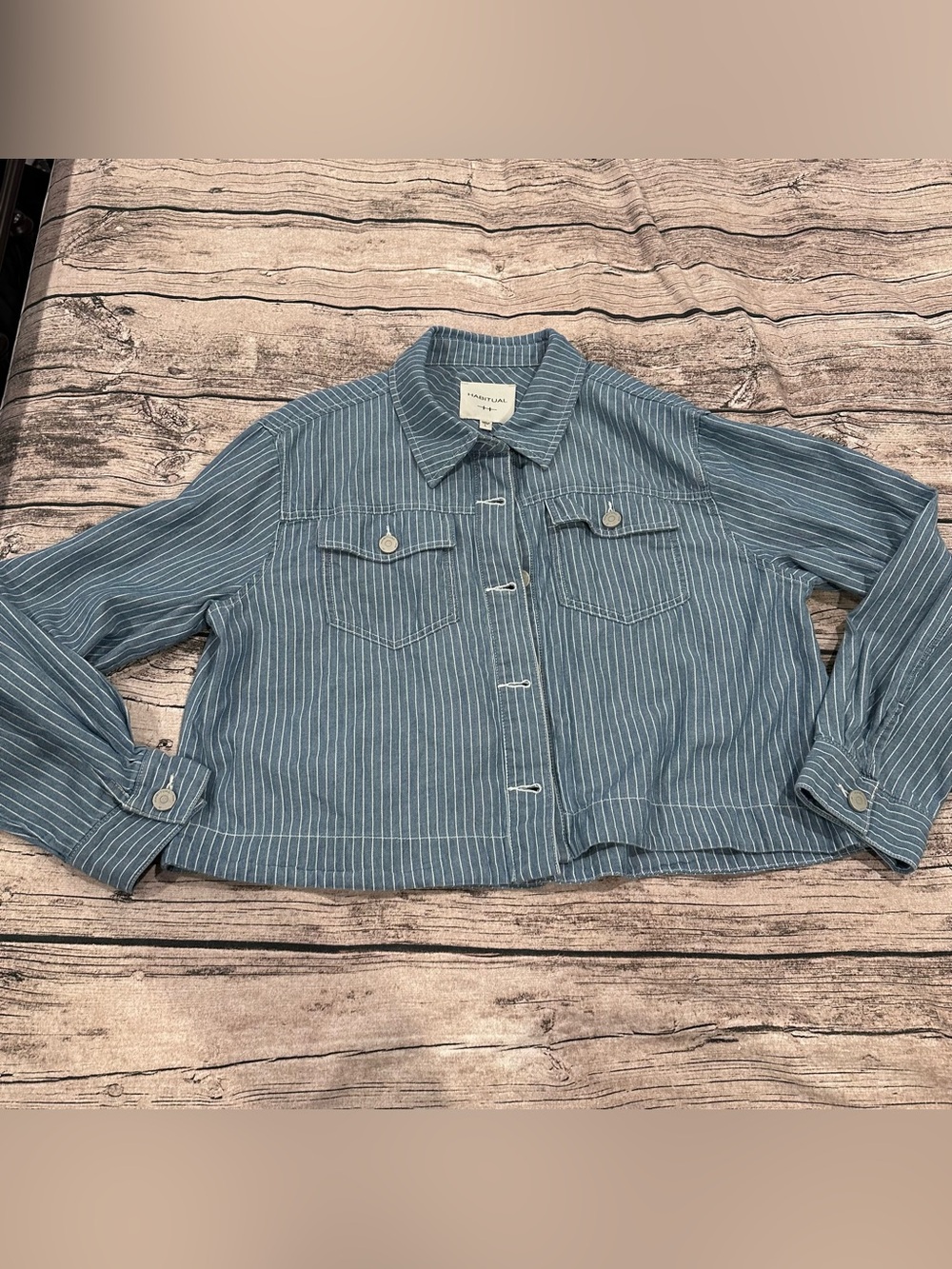 Habitual 100% Cotton, Lightweight Jacket, Blue with White Stripes, Size Large